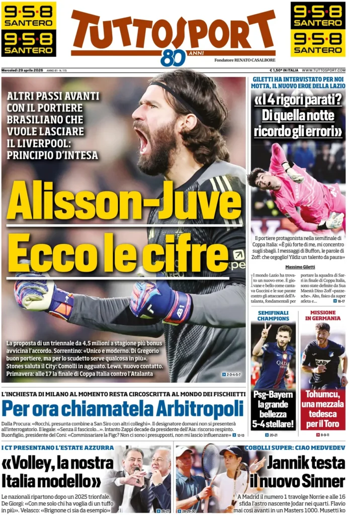 Le prime pagine dei quotidiani sportivi – 29 aprile 2026 29 tuttosport 020303oj1c552