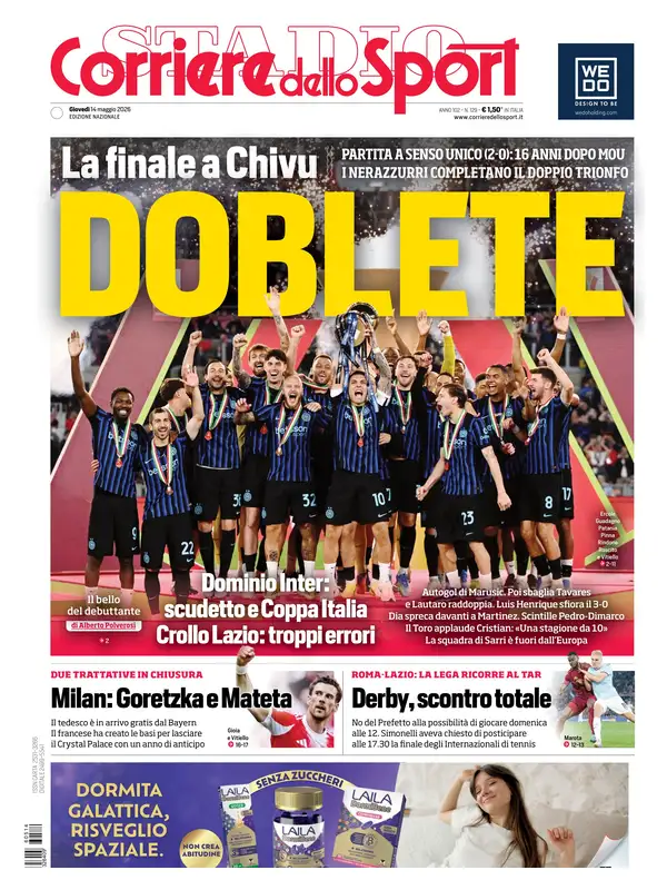 Le prime pagine dei quotidiani sportivi – 14 maggio 2026 28 corriere dello sport