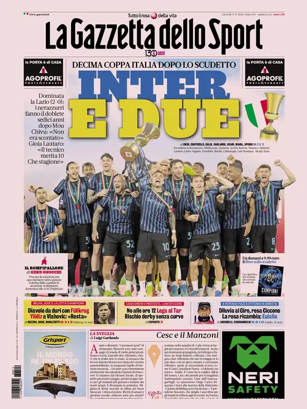 Le prime pagine dei quotidiani sportivi – 14 maggio 2026 27 la gazzetta dello sport