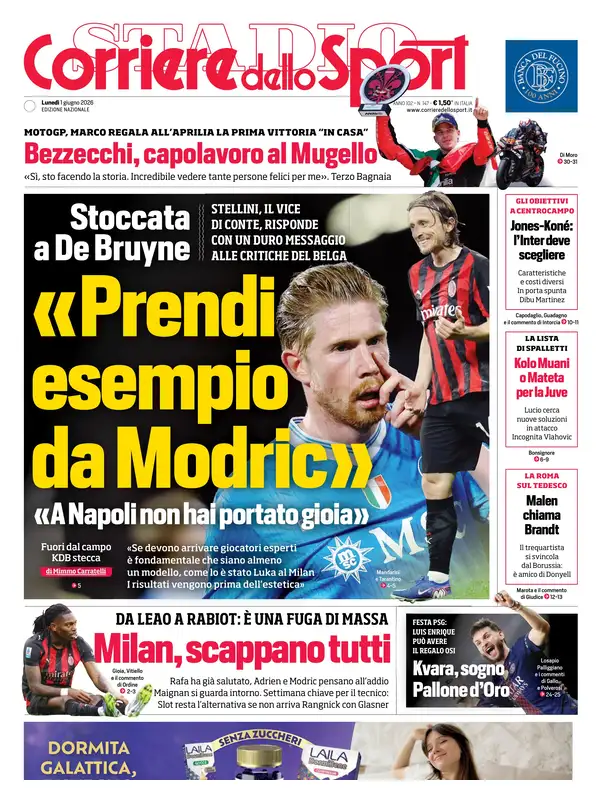 Le prime pagine dei quotidiani sportivi – 1 giugno 3 corriere dello sport