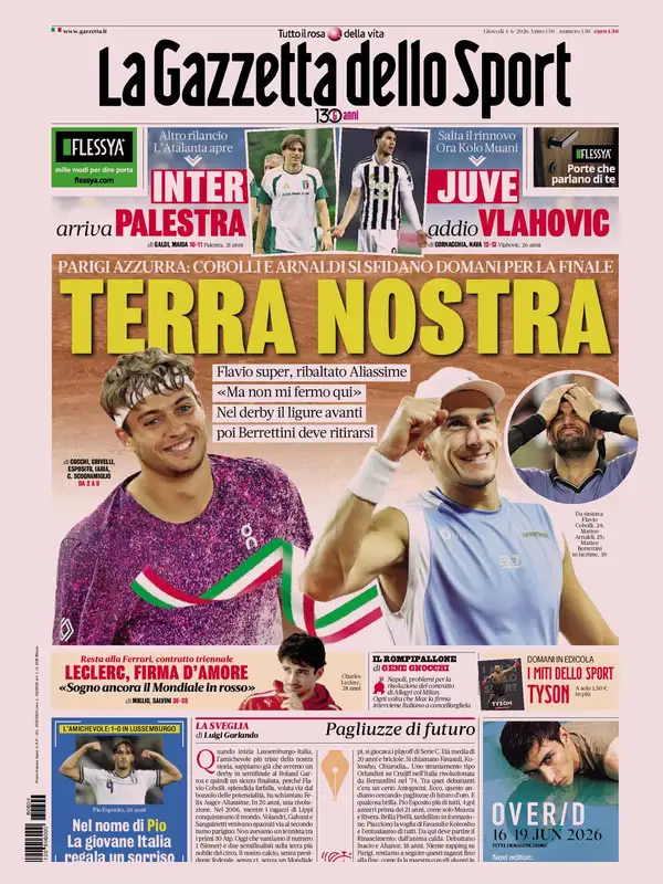 Le prime pagine dei quotidiani sportivi – 4 giugno 2026 4 la gazzetta dello sport