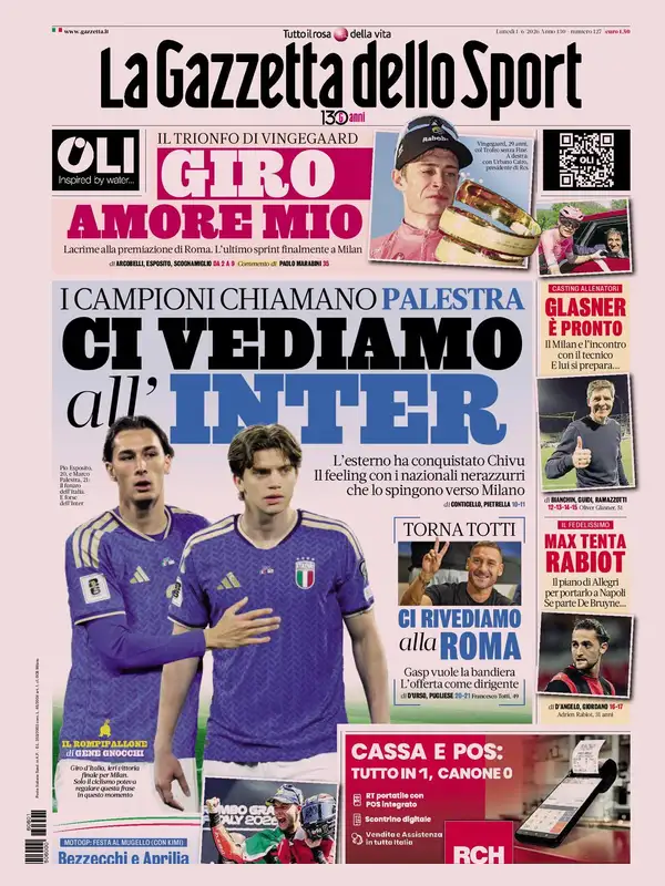 Le prime pagine dei quotidiani sportivi – 1 giugno 2 la gazzetta dello sport
