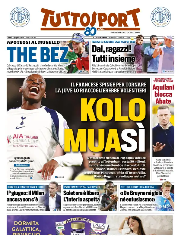 Le prime pagine dei quotidiani sportivi – 1 giugno 4 tuttosport