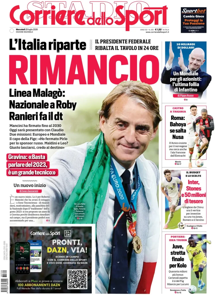 Le prime pagine dei quotidiani sportivi – 29 luglio 2026 3 corriere dello sport 020308zs9e586