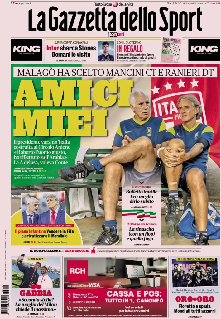 Le prime pagine dei quotidiani sportivi – 29 luglio 2026 2 la gazzetta dello sport 0333029tn8hbf