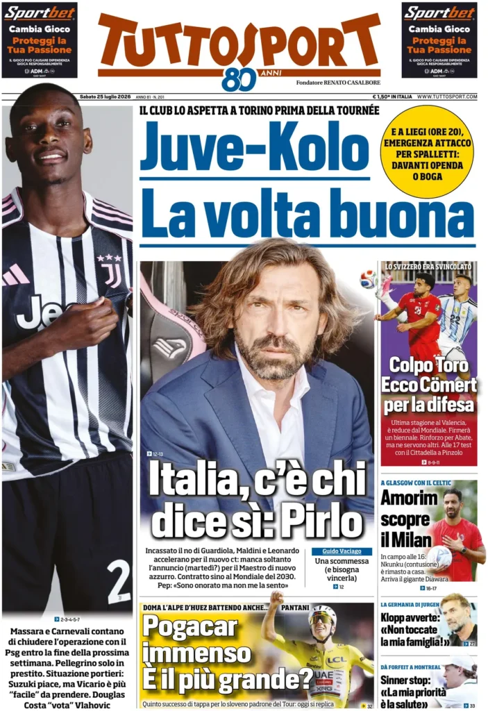 Le prime pagine dei quotidiani sportivi – 25 luglio 2026 4 tuttosport 020618o39cr0o