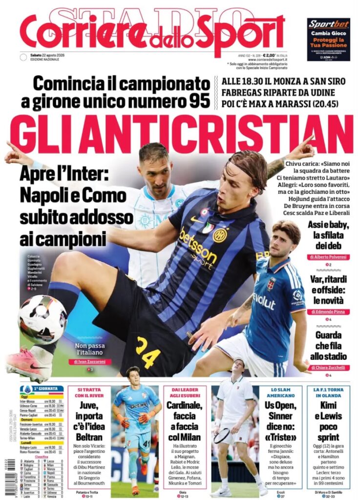 Le prime pagine dei quotidiani sportivi – 20 agosto 2026 2 WhatsApp Image 2026 08 22 at 09.00.37 1