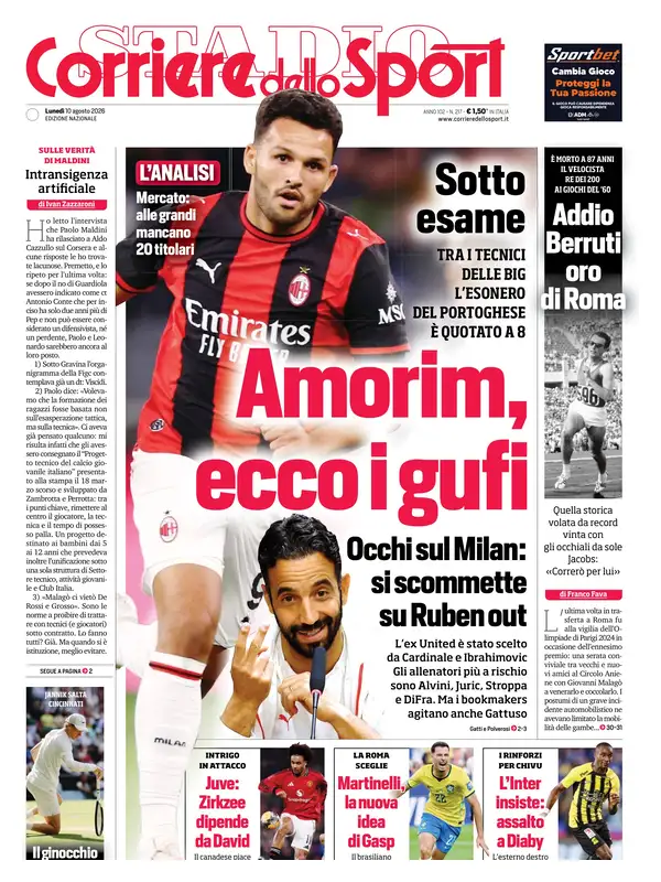 Le prime pagine dei quotidiani sportivi – 10 agosto 2026 3 corriere dello sport