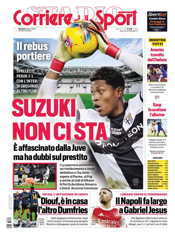 Le prime pagine dei quotidiani sportivi – 09 agosto 2026 3 corriere dello sport