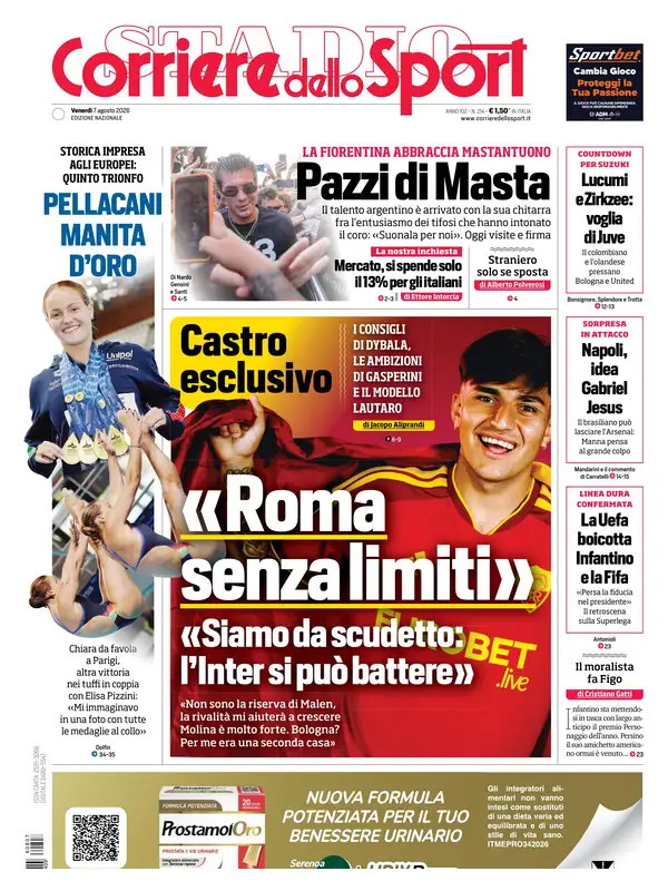 Le prime pagine dei quotidiani sportivi – 07 agosto 2026 3 corriere dello sport