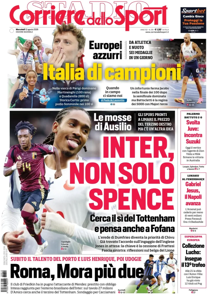 Le prime pagine dei quotidiani sportivi – 12 agosto 2026 3 corriere dello sport 020807cxdewbv