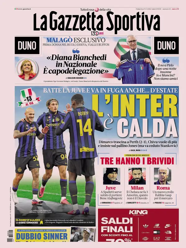 Le prime pagine dei quotidiani sportivi – 09 agosto 2026 2 la gazzetta dello sport