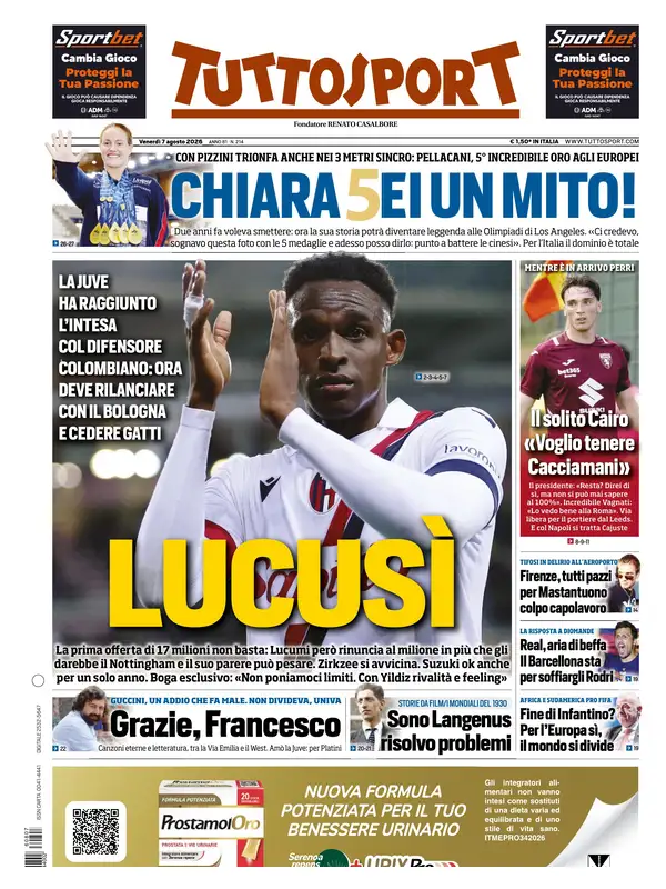 Le prime pagine dei quotidiani sportivi – 07 agosto 2026 4 tuttosport