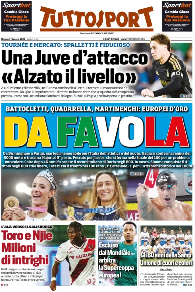 Le prime pagine dei quotidiani sportivi – 12 agosto 2026 4 tuttosport 0208016ku387o